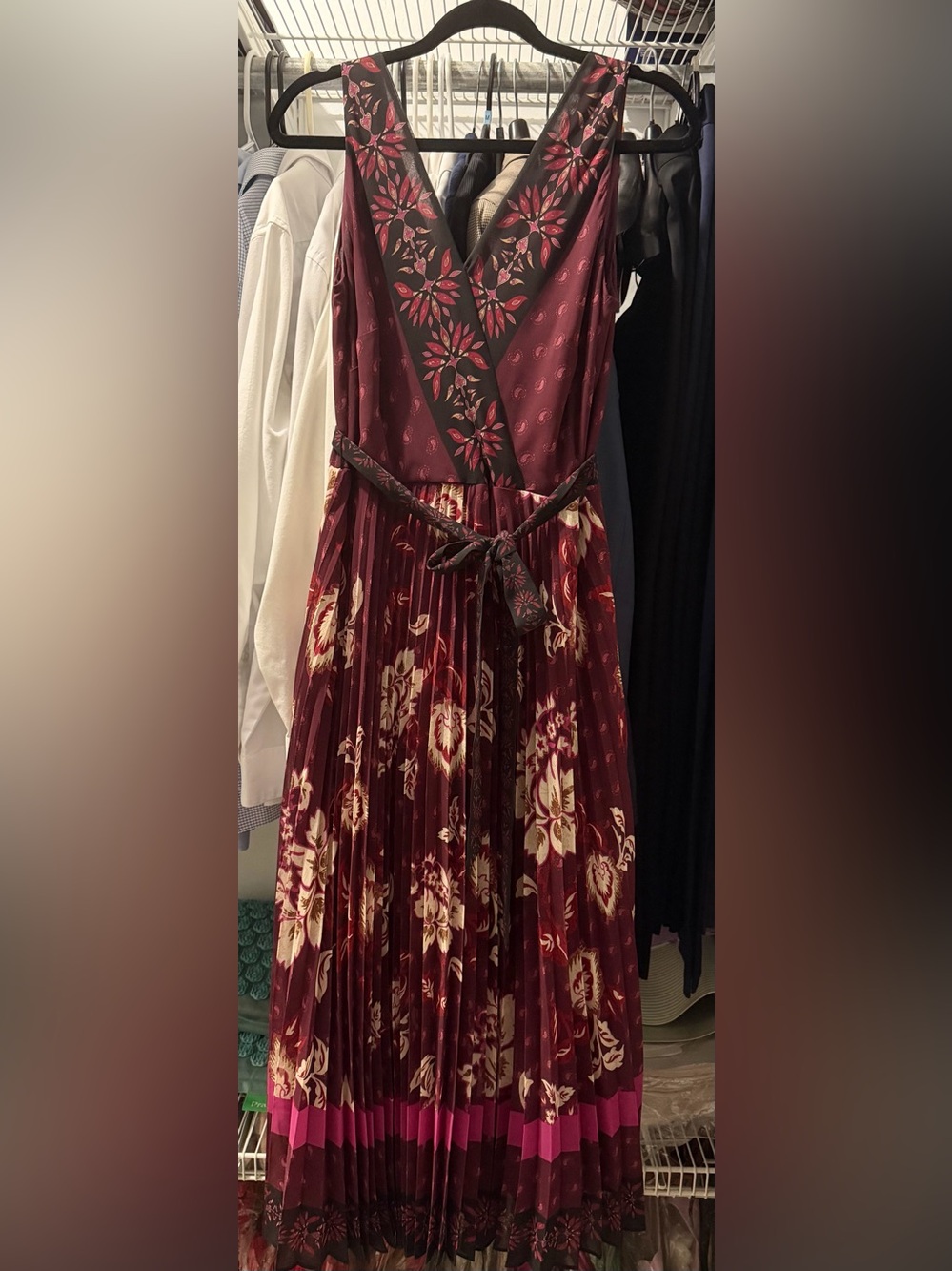 White House Black Market Black and Burgundy Boho Dress